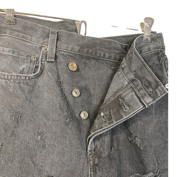 Agolde Distressed Criss Cross Jeans Black Women 26 Offset Button Closure - Picture 10 of 15